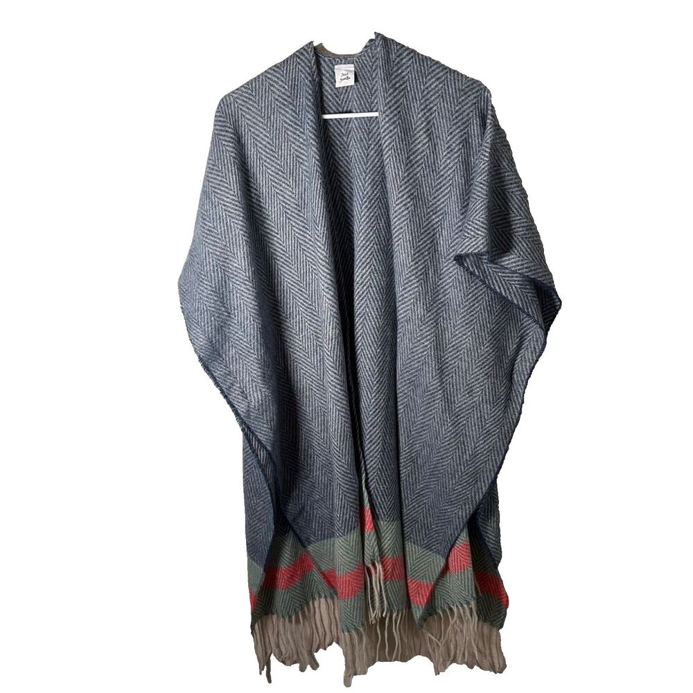 Just Jamie Sweater Women's One Size Knit Slouchy Long Duster Soft Fringe Shawl